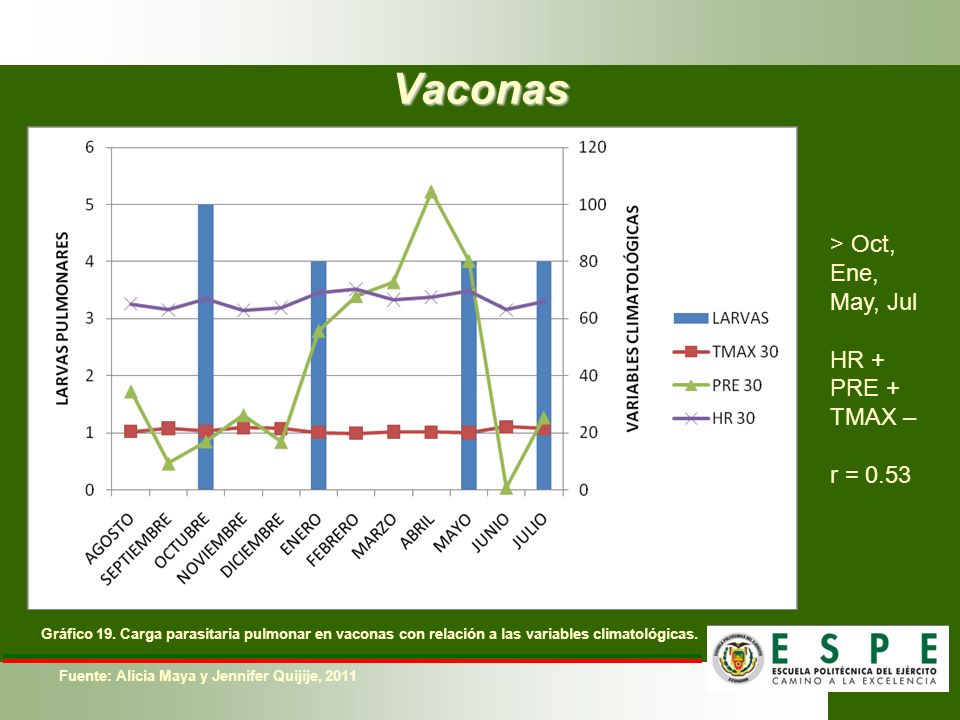 Vaconas > Oct, Ene, May, Jul HR + PRE + TMAX – r = 0.53