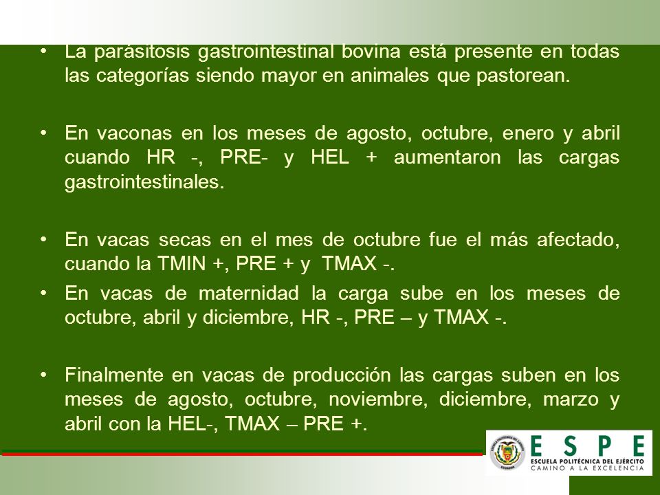 La parásitosis gastrointestinal bovina está presente en todas las categorías siendo mayor en animales que pastorean.
