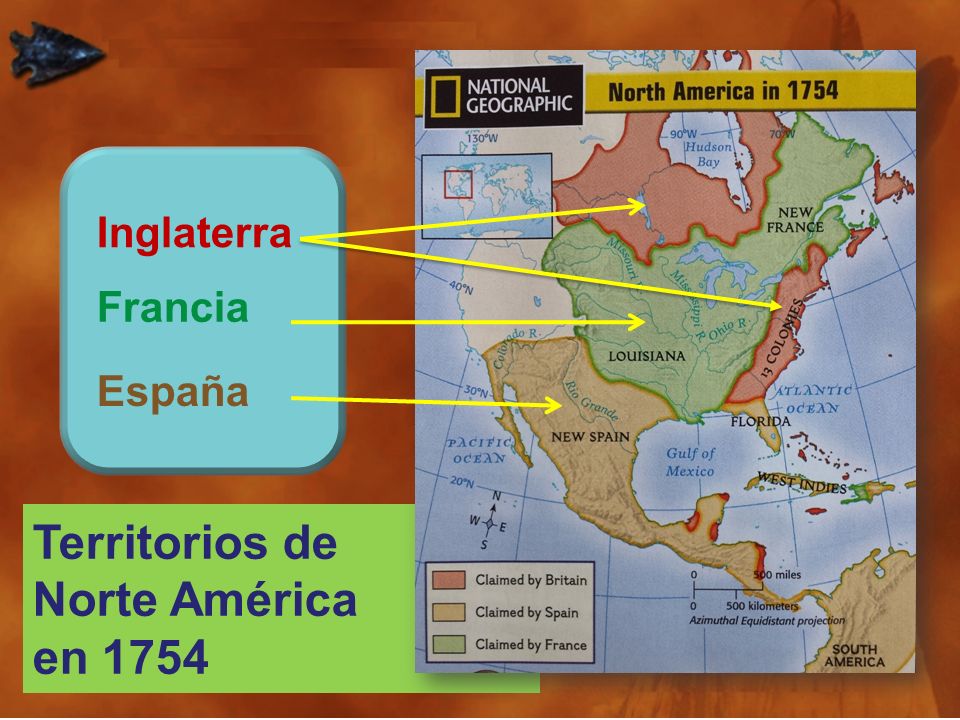 Inglaterra Francia España Territorios de Norte América en 1754