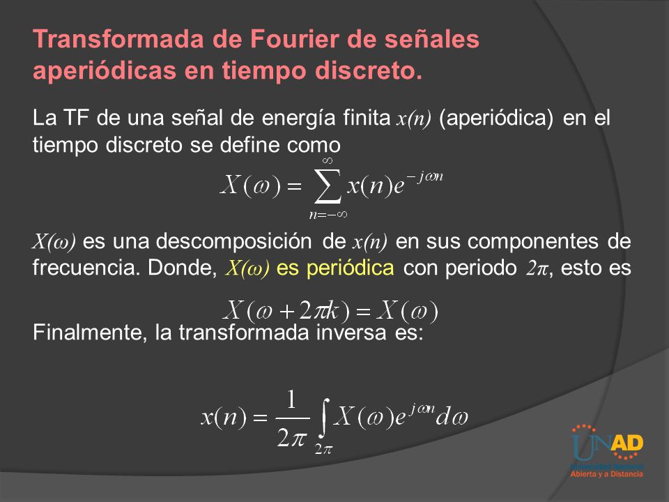 Transformada de Fourier de señales aperiódicas en tiempo discreto.