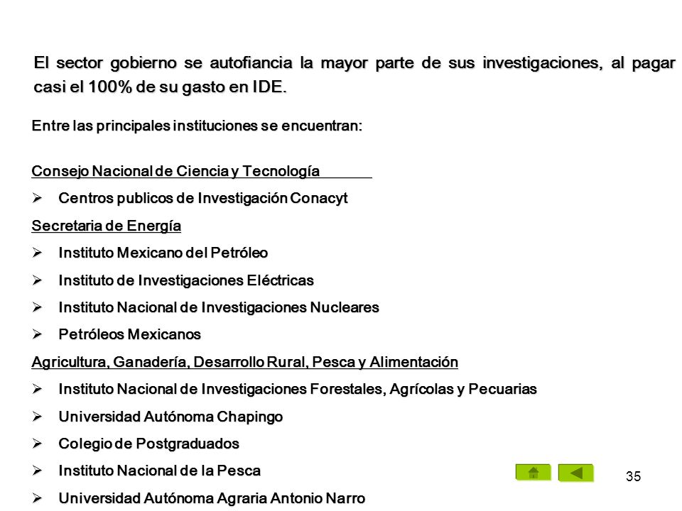 El sector gobierno se autofiancia la mayor parte de sus investigaciones, al pagar casi el 100% de su gasto en IDE.