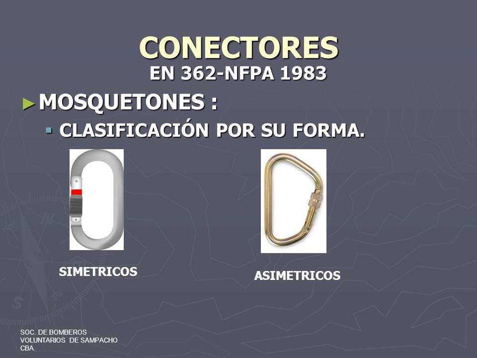 CONECTORES MOSQUETONES : EN 362-NFPA 1983 CLASIFICACIÓN POR SU FORMA.
