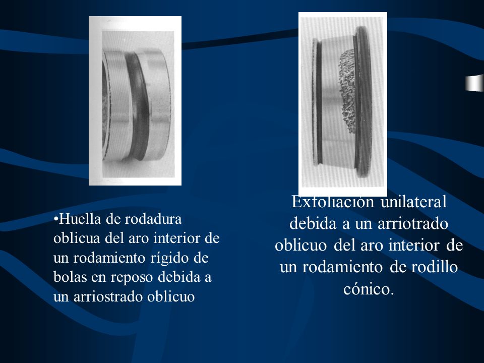 Huella de rodadura oblicua del aro interior de un rodamiento rígido de bolas en reposo debida a un arriostrado oblicuo
