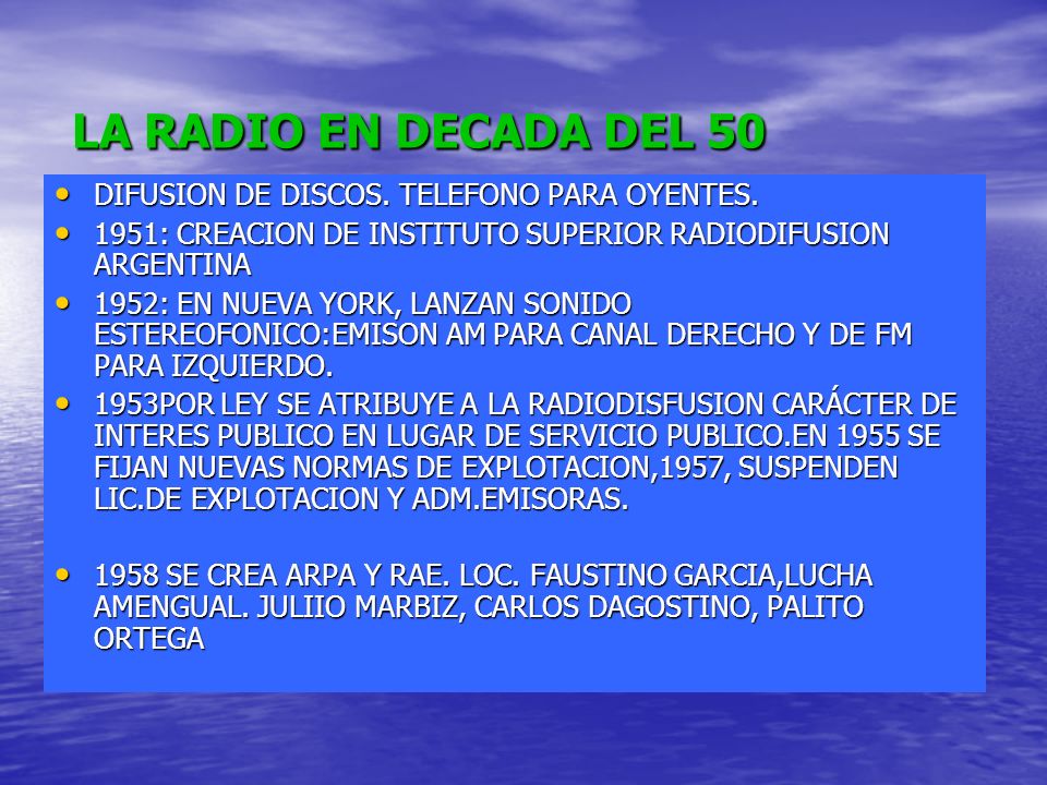 LA RADIO EN DECADA DEL 50 DIFUSION DE DISCOS. TELEFONO PARA OYENTES.