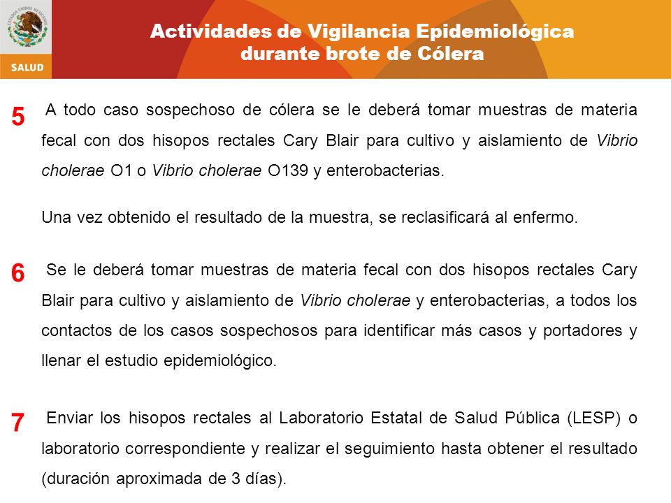 5 6 7 Actividades de Vigilancia Epidemiológica durante brote de Cólera