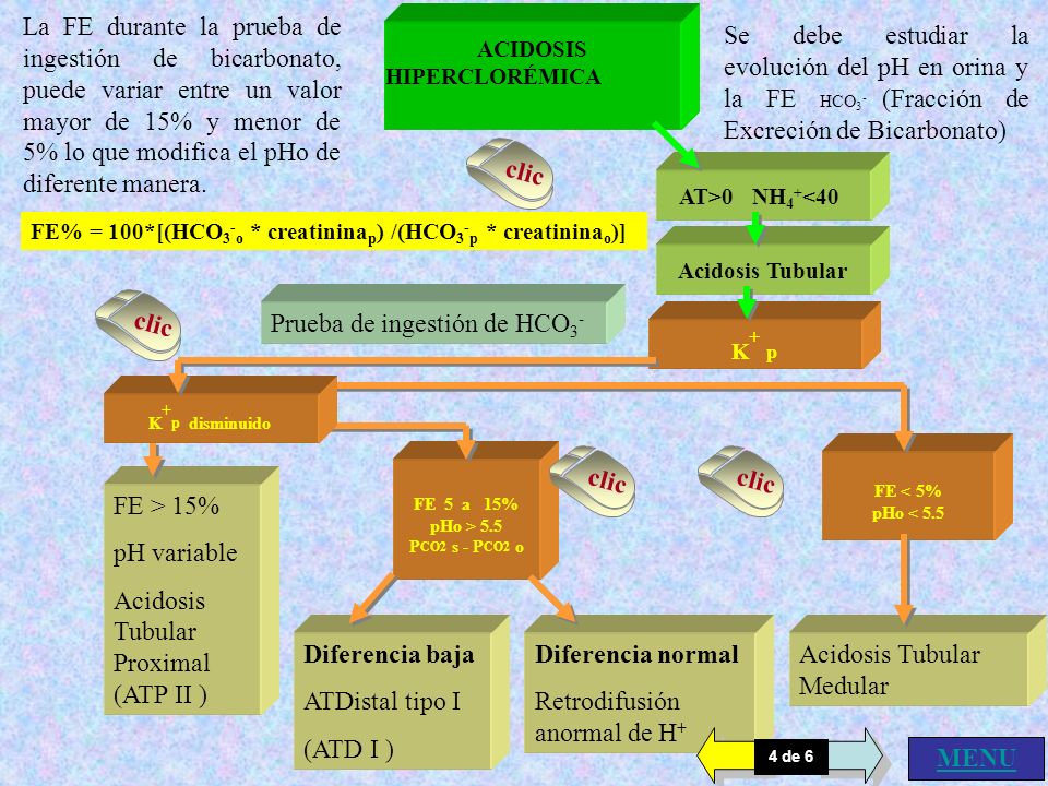 La FE durante la prueba de ingestión de bicarbonato, puede variar entre un valor mayor de 15% y menor de 5% lo que modifica el pHo de diferente manera.
