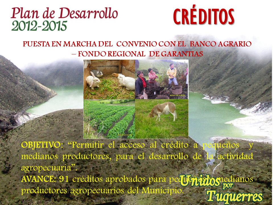 CRÉDITOS PUESTA EN MARCHA DEL CONVENIO CON EL BANCO AGRARIO – FONDO REGIONAL DE GARANTIAS.