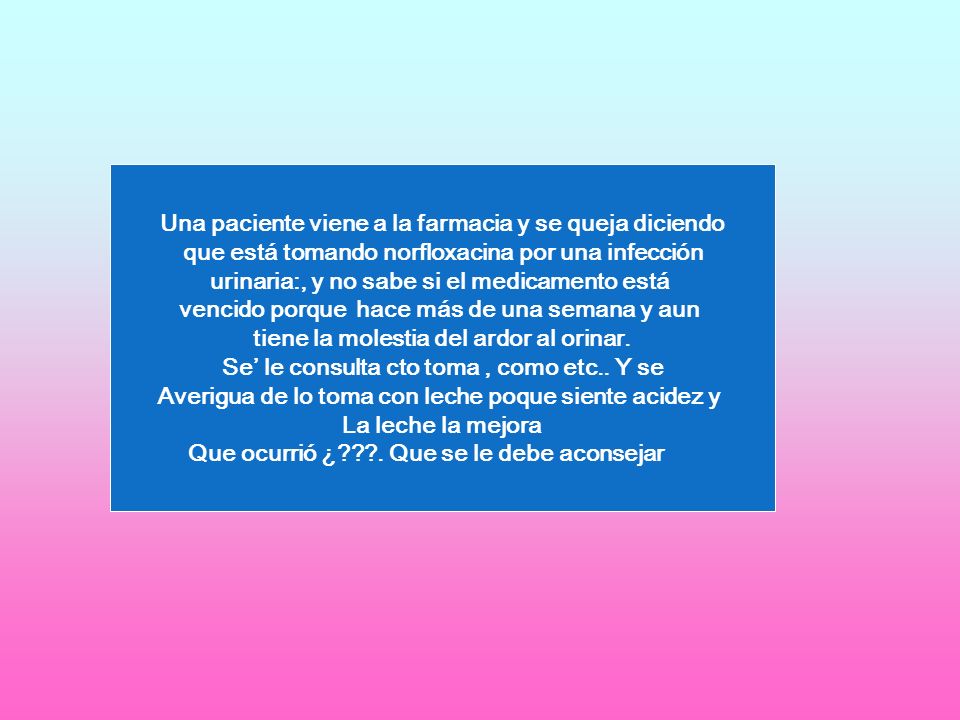 Una paciente viene a la farmacia y se queja diciendo