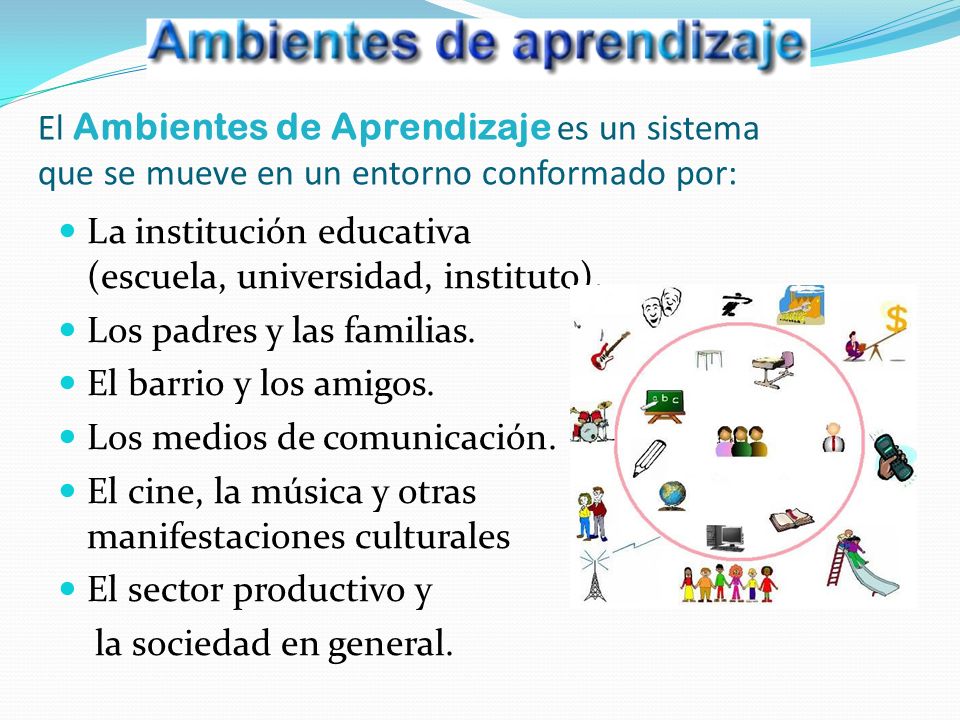 El Ambientes de Aprendizaje es un sistema que se mueve en un entorno conformado por: