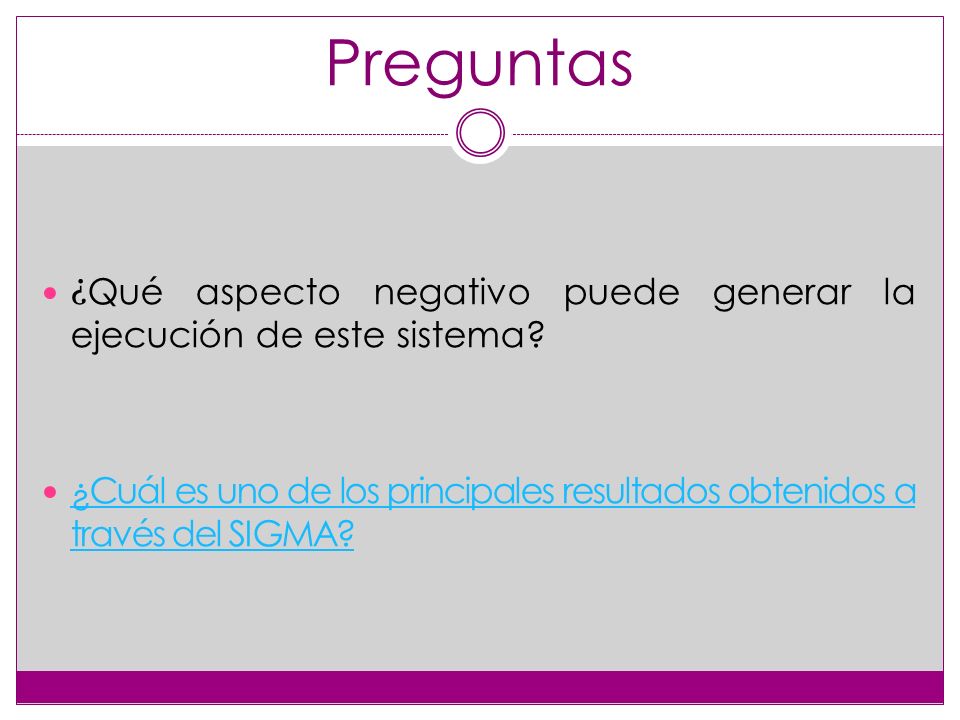 Preguntas ¿Qué aspecto negativo puede generar la ejecución de este sistema.