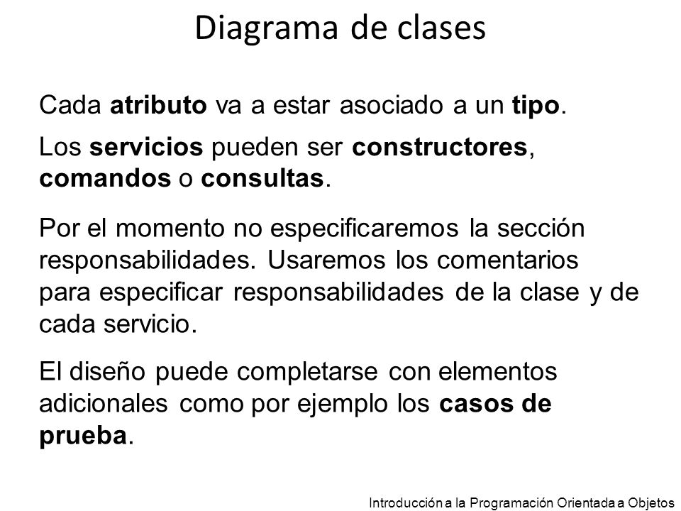 Diagrama de clases Cada atributo va a estar asociado a un tipo.