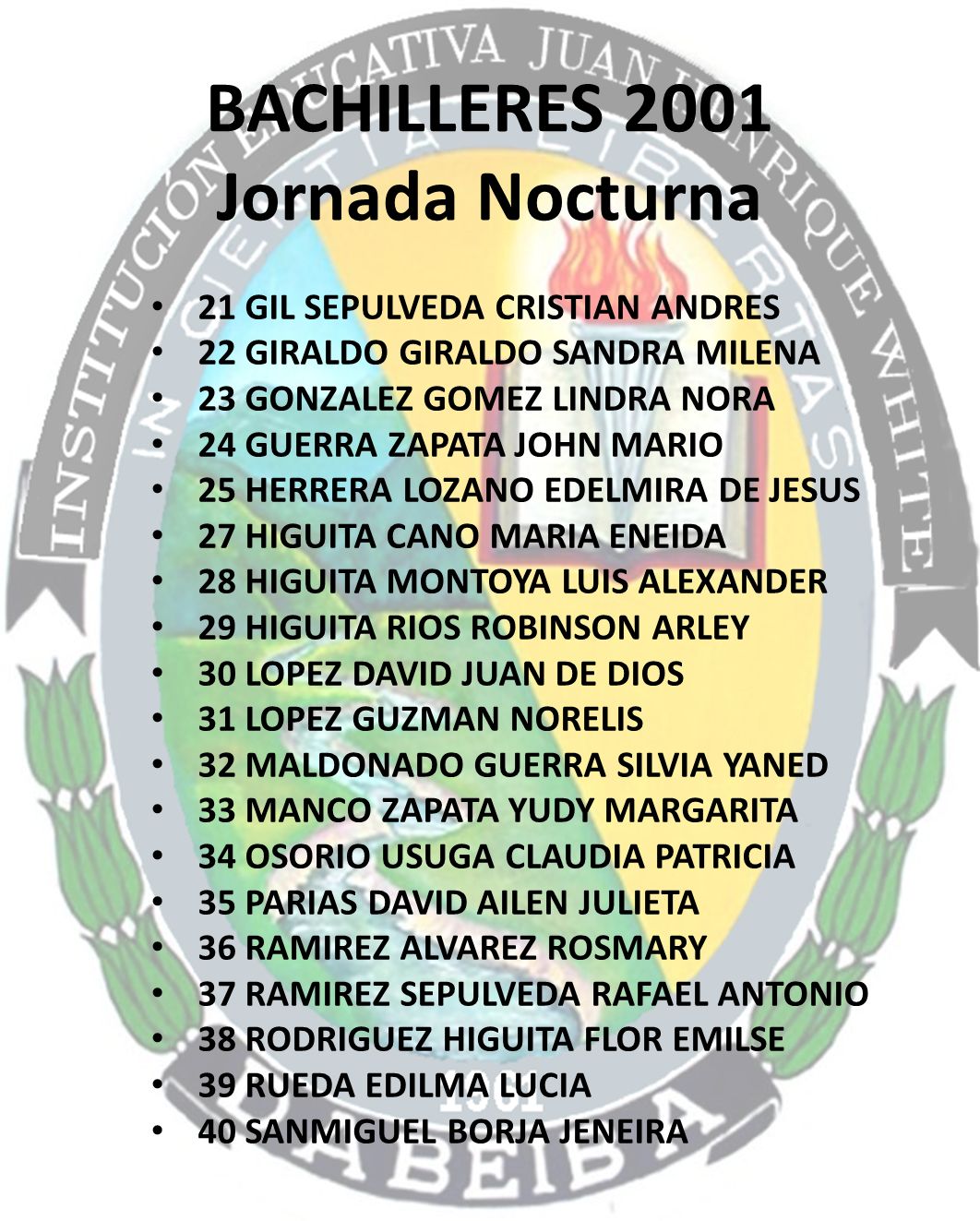 BACHILLERES 2001 Jornada Nocturna