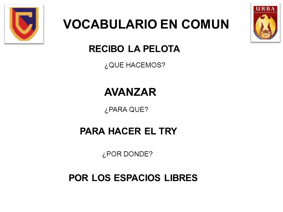 VOCABULARIO EN COMUN AVANZAR RECIBO LA PELOTA PARA HACER EL TRY