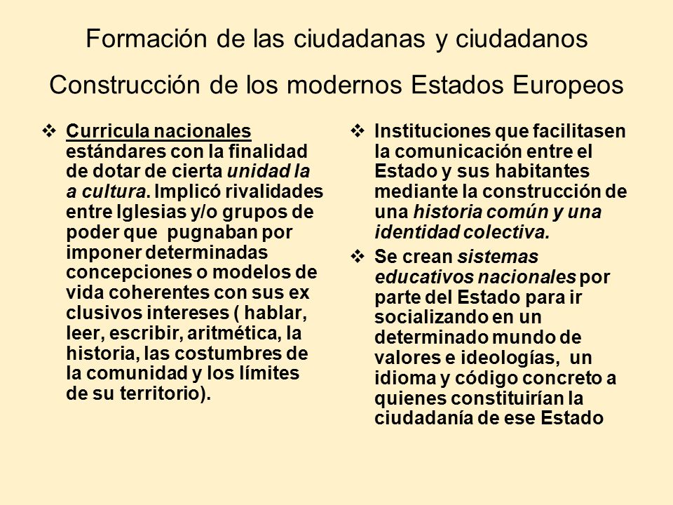 Formación de las ciudadanas y ciudadanos Construcción de los modernos Estados Europeos