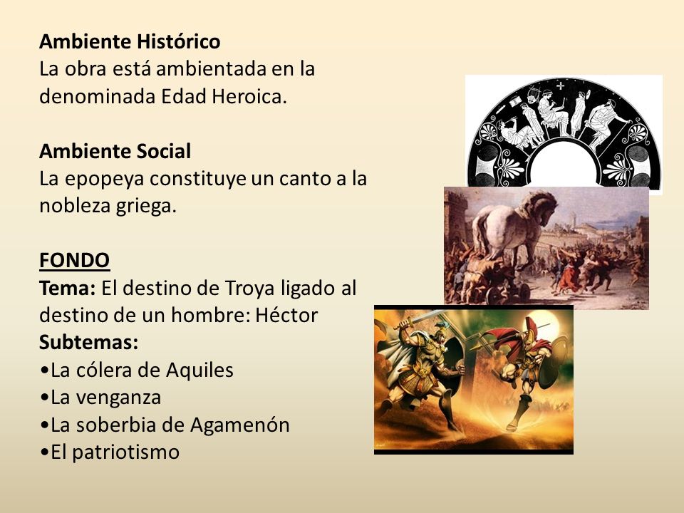 Ambiente Histórico La obra está ambientada en la denominada Edad Heroica. Ambiente Social. La epopeya constituye un canto a la nobleza griega.