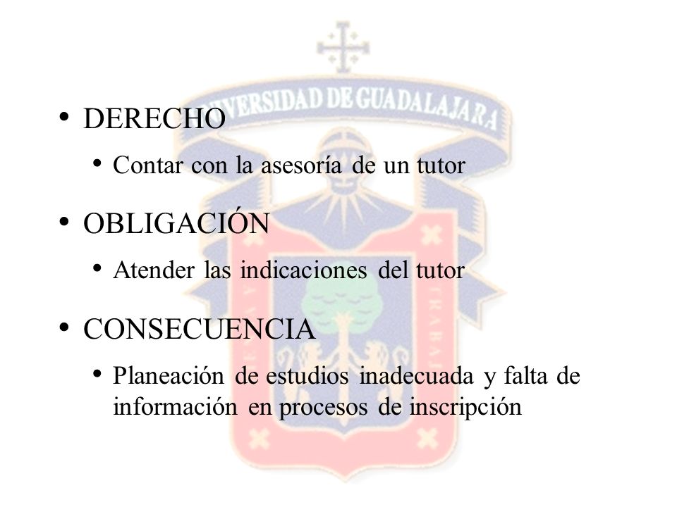 DERECHO OBLIGACIÓN CONSECUENCIA Contar con la asesoría de un tutor