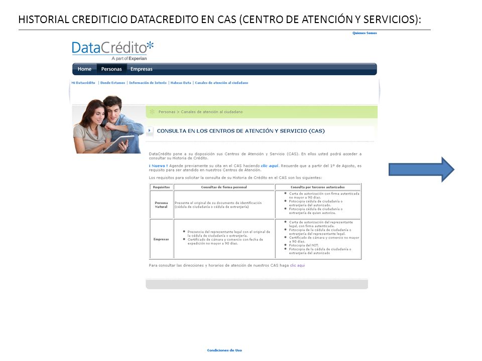 HISTORIAL CREDITICIO DATACREDITO EN CAS (CENTRO DE ATENCIÓN Y SERVICIOS):