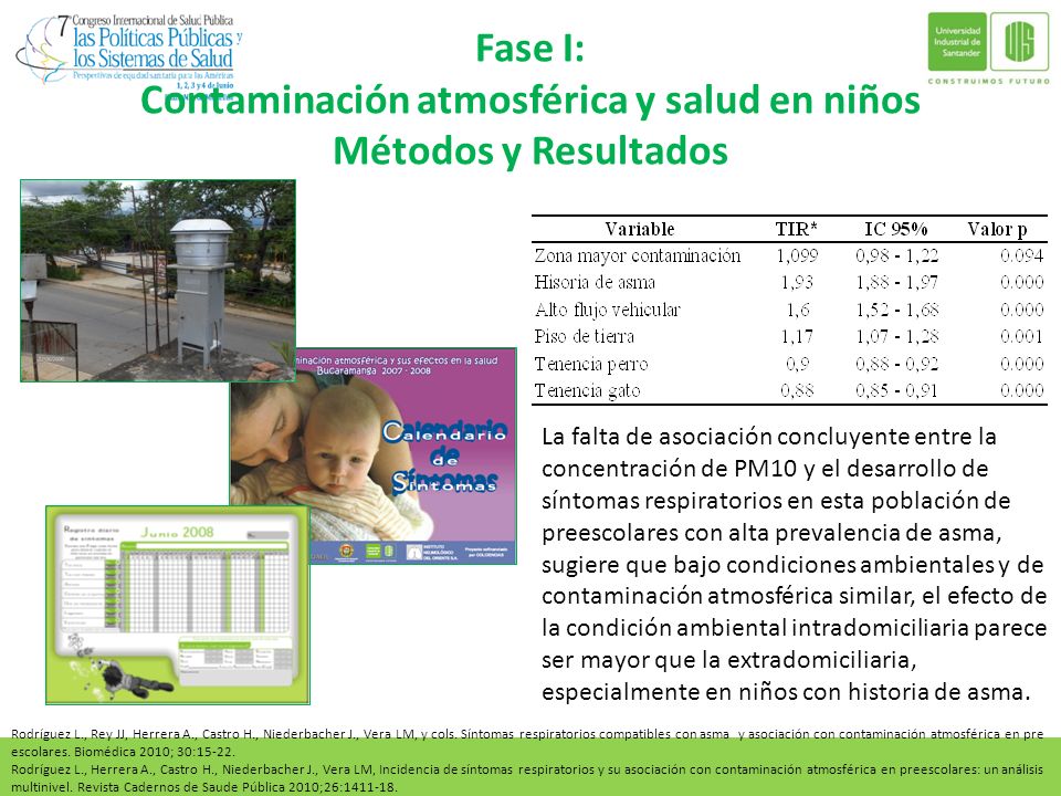 Fase I: Contaminación atmosférica y salud en niños Métodos y Resultados