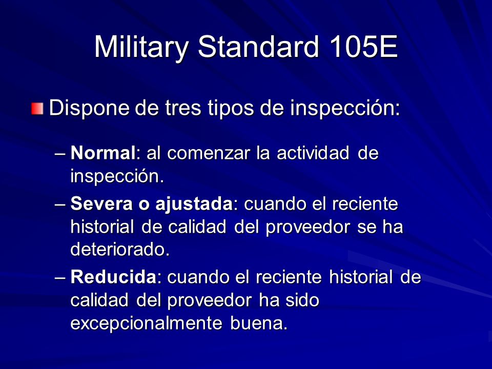 Military Standard 105E Dispone de tres tipos de inspección: