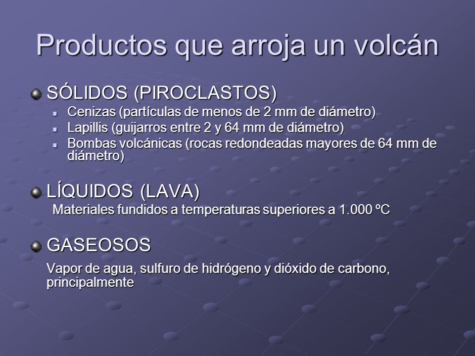 Productos que arroja un volcán