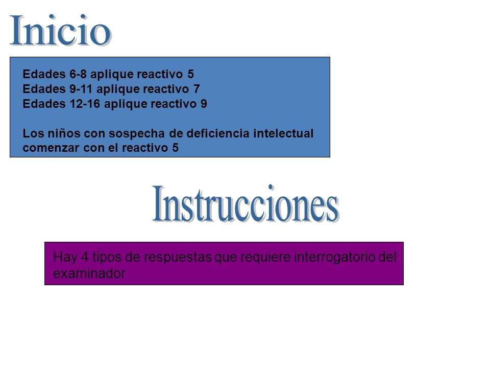 Inicio Edades 6-8 aplique reactivo 5. Edades 9-11 aplique reactivo 7.