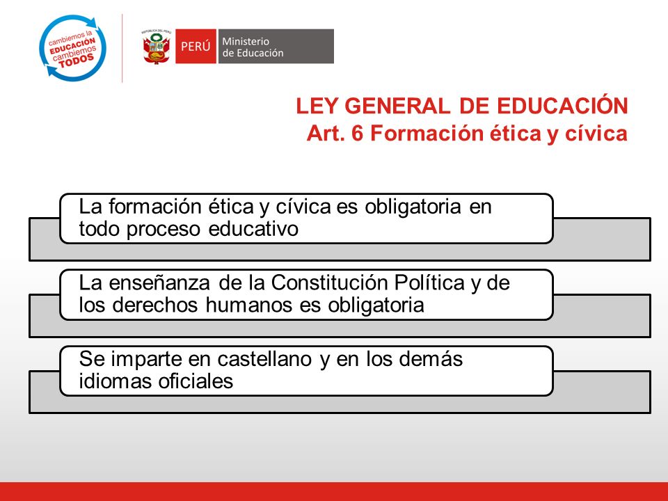 LEY GENERAL DE EDUCACIÓN Art. 6 Formación ética y cívica