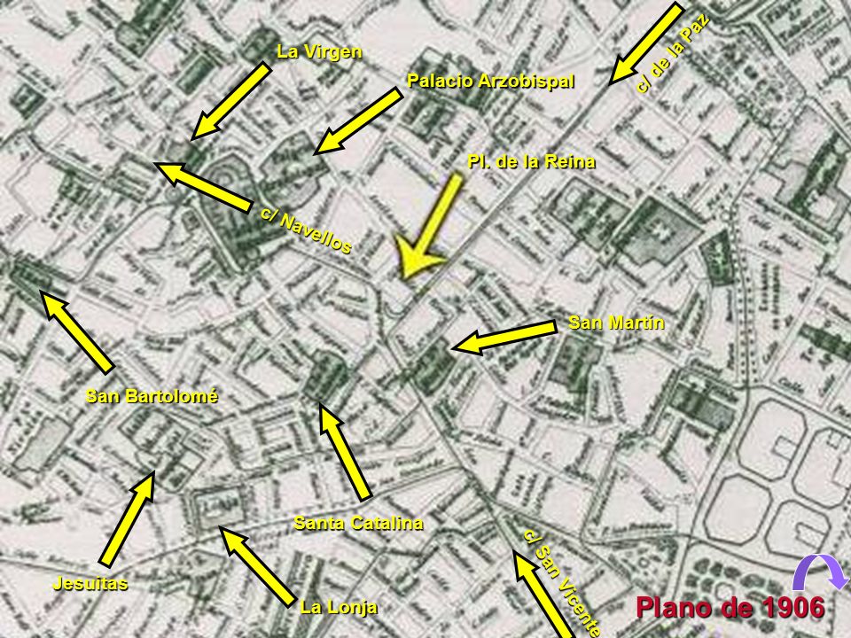 Plano de 1906 c/ de la Paz La Virgen Palacio Arzobispal