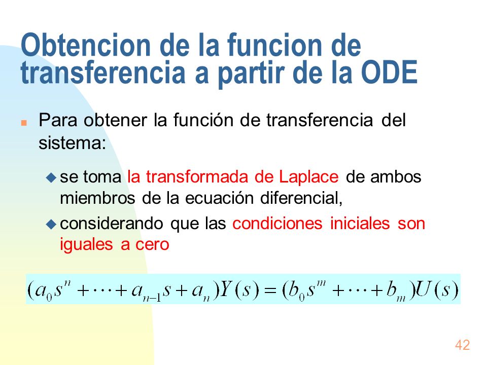 Obtencion de la funcion de transferencia a partir de la ODE