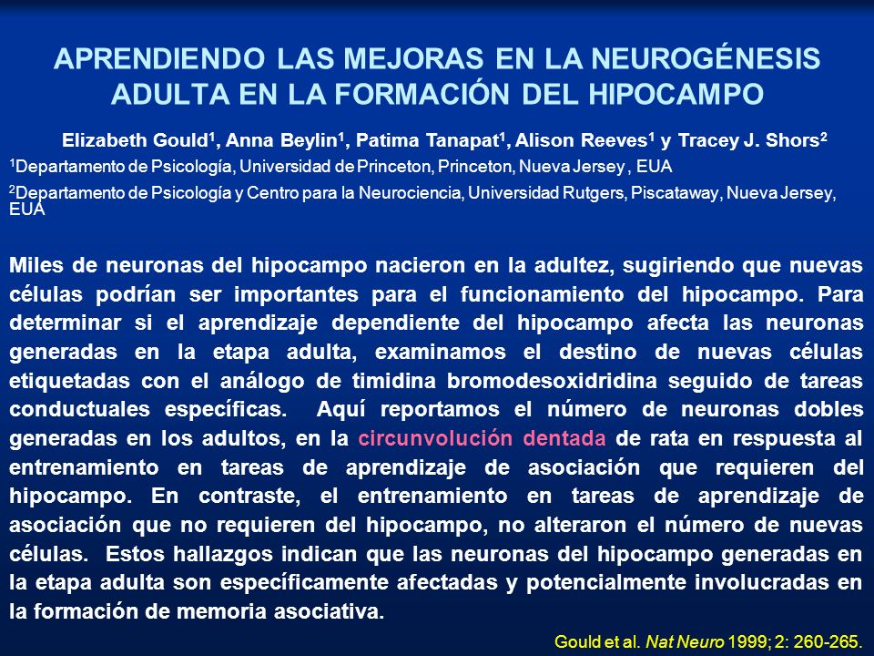 4/22/2017 APRENDIENDO LAS MEJORAS EN LA NEUROGÉNESIS ADULTA EN LA FORMACIÓN DEL HIPOCAMPO.