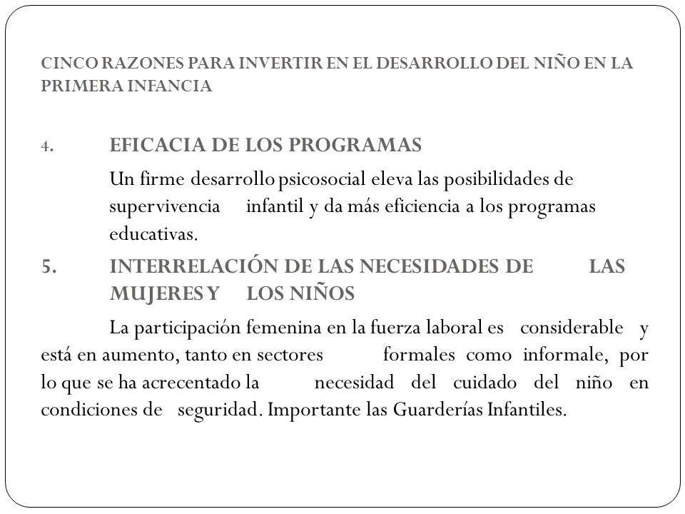 5. INTERRELACIÓN DE LAS NECESIDADES DE LAS MUJERES Y LOS NIÑOS