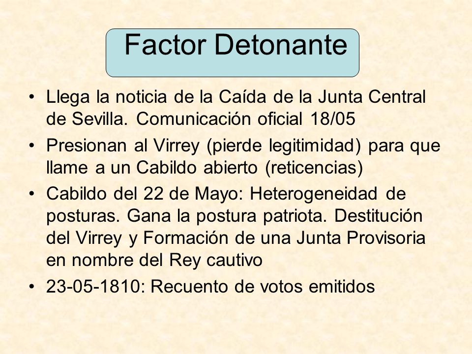 Factor Detonante Llega la noticia de la Caída de la Junta Central de Sevilla. Comunicación oficial 18/05.