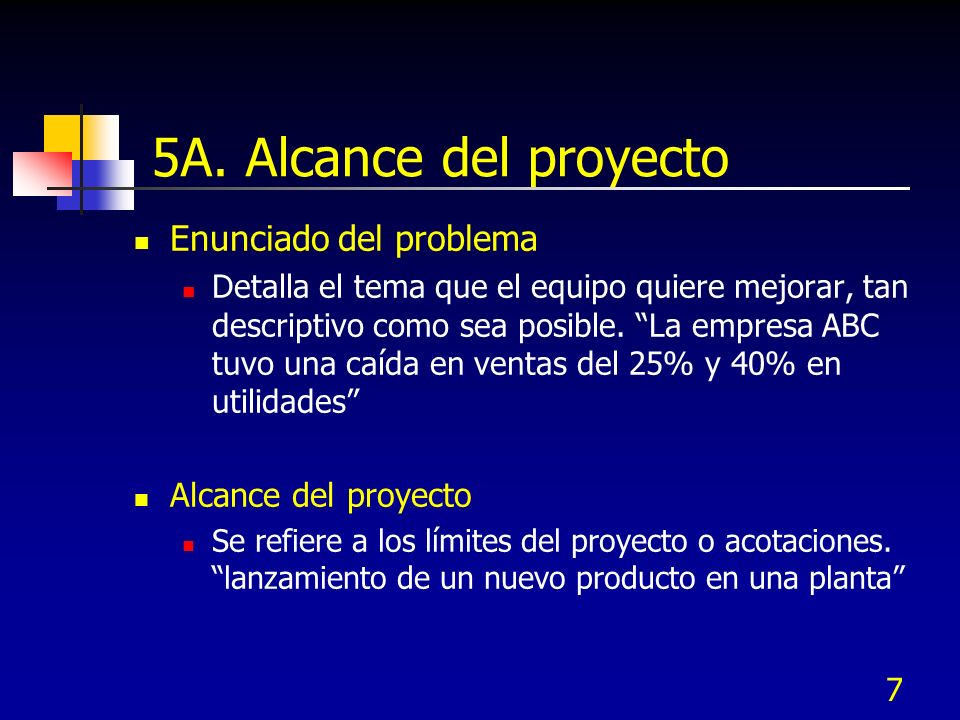 5A. Alcance del proyecto Enunciado del problema Alcance del proyecto