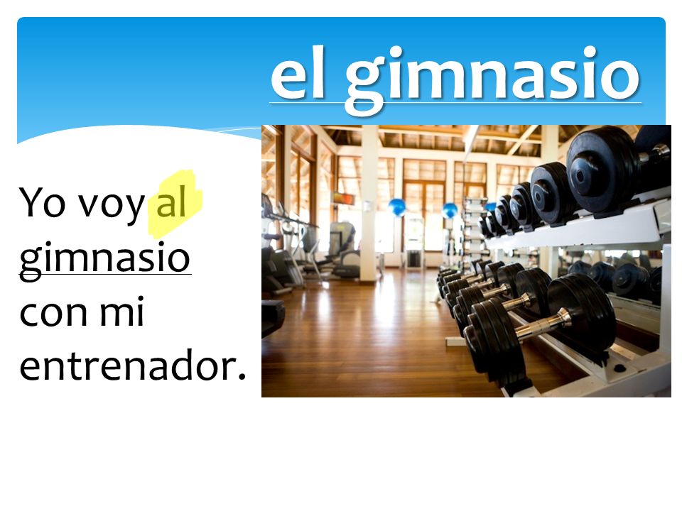 el gimnasio Yo voy al gimnasio con mi entrenador.