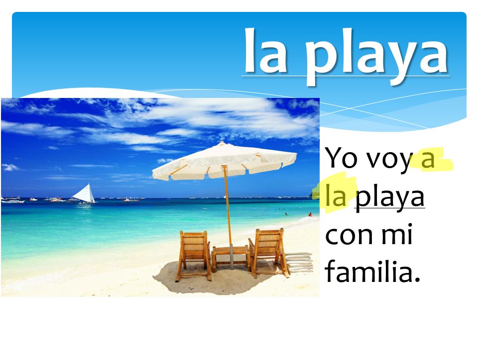 la playa Yo voy a la playa con mi familia.