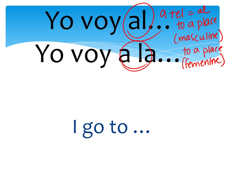 Yo voy al… Yo voy a la… I go to …