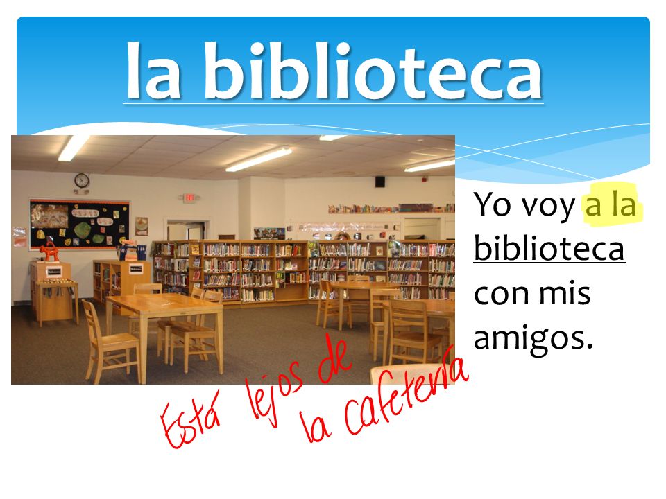 la biblioteca Yo voy a la biblioteca con mis amigos.