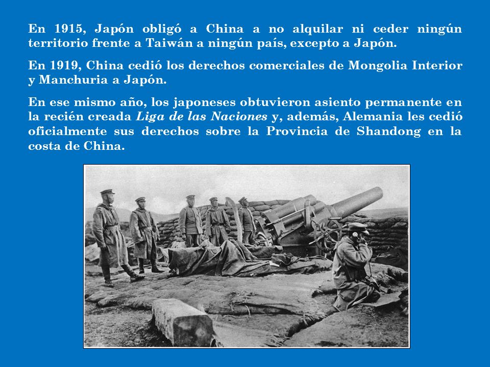 En 1915, Japón obligó a China a no alquilar ni ceder ningún territorio frente a Taiwán a ningún país, excepto a Japón.