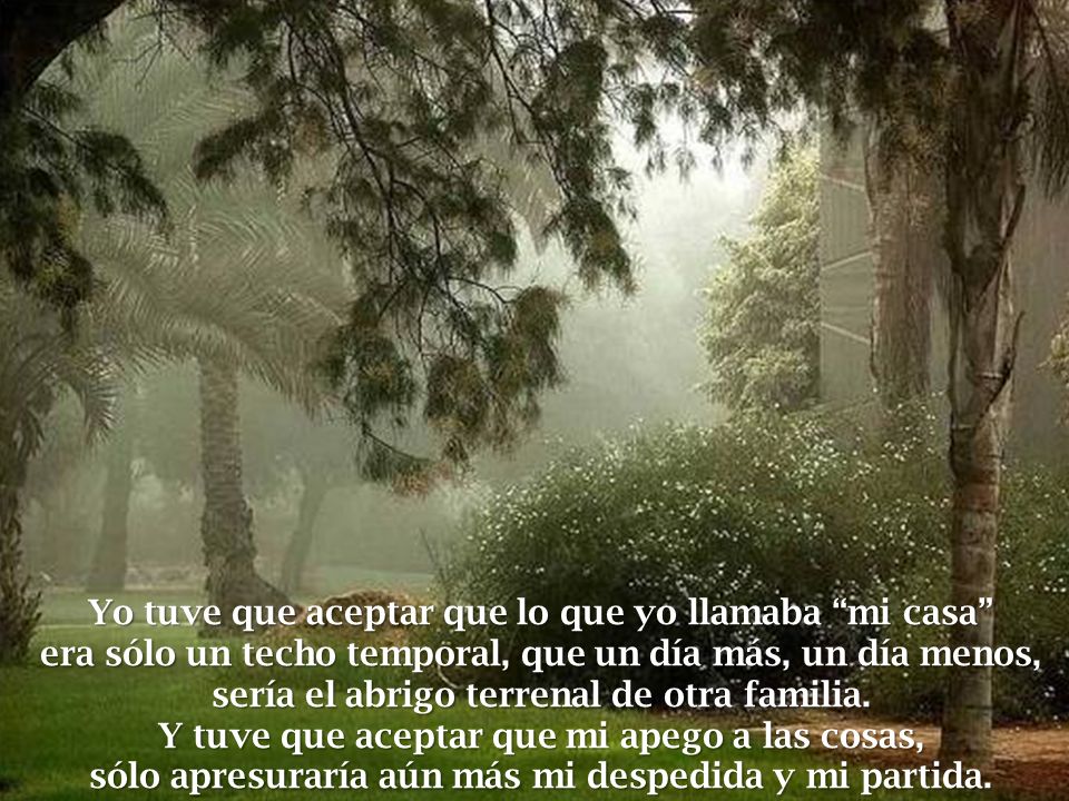 Yo tuve que aceptar que lo que yo llamaba mi casa era sólo un techo temporal, que un día más, un día menos,