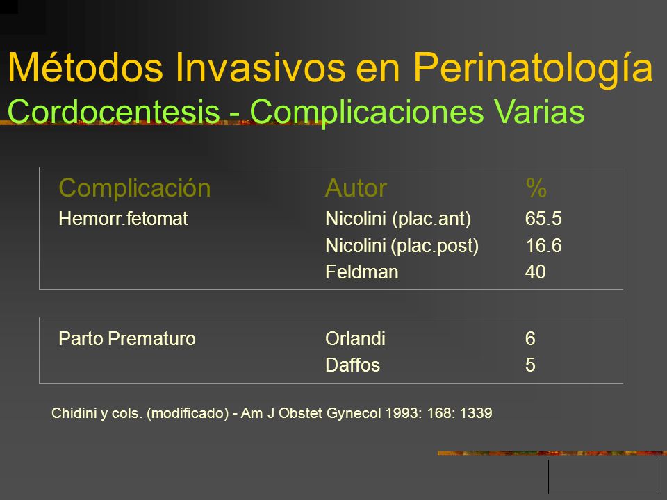 Métodos Invasivos en Perinatología Cordocentesis - Complicaciones Varias