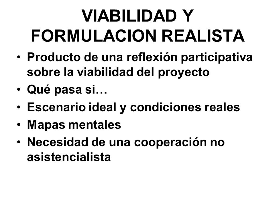 VIABILIDAD Y FORMULACION REALISTA