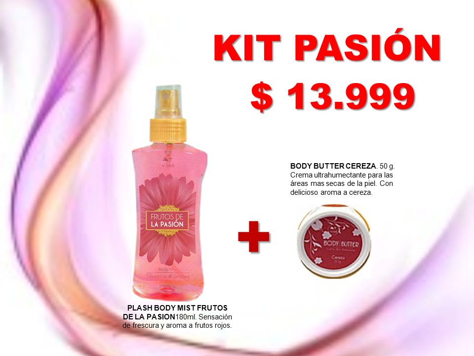 KIT PASIÓN $ BODY BUTTER CEREZA. 50 g. Crema ultrahumectante para las áreas mas secas de la piel. Con delicioso aroma a cereza.