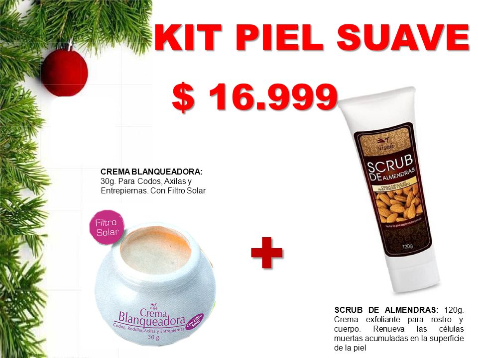 KIT PIEL SUAVE $ CREMA BLANQUEADORA: 30g. Para Codos, Axilas y Entrepiernas. Con Filtro Solar.