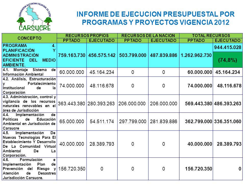 INFORME DE EJECUCION PRESUPUESTAL POR PROGRAMAS Y PROYECTOS VIGENCIA 2012