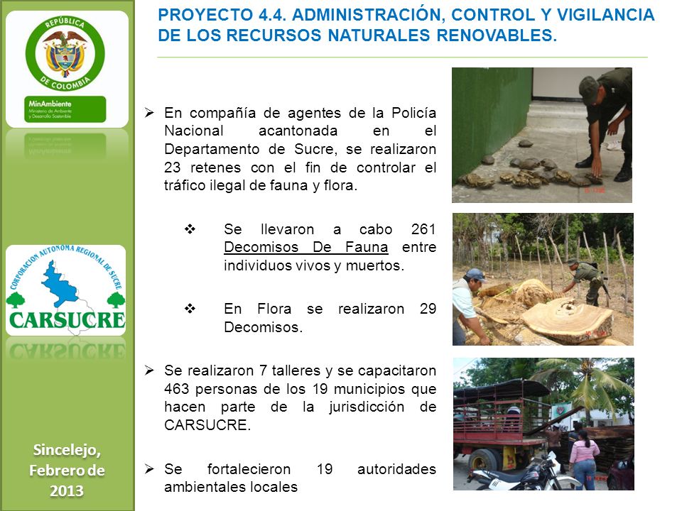 Sincelejo, Febrero de PROYECTO 4.4. ADMINISTRACIÓN, CONTROL Y VIGILANCIA DE LOS RECURSOS NATURALES RENOVABLES.