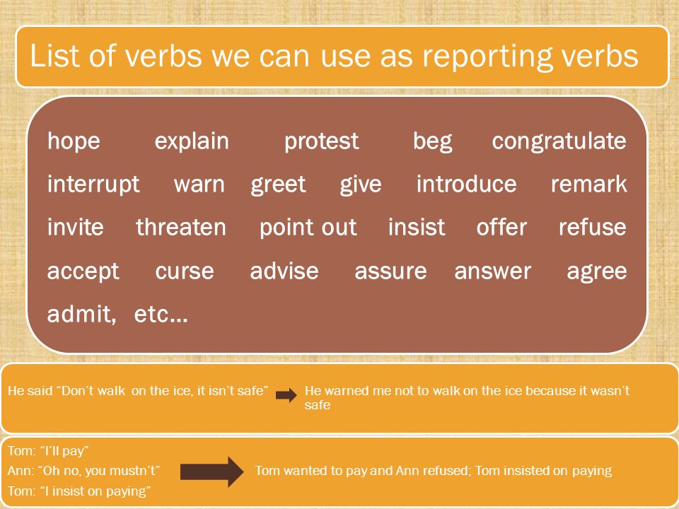 List of verbs we can use as reporting verbs