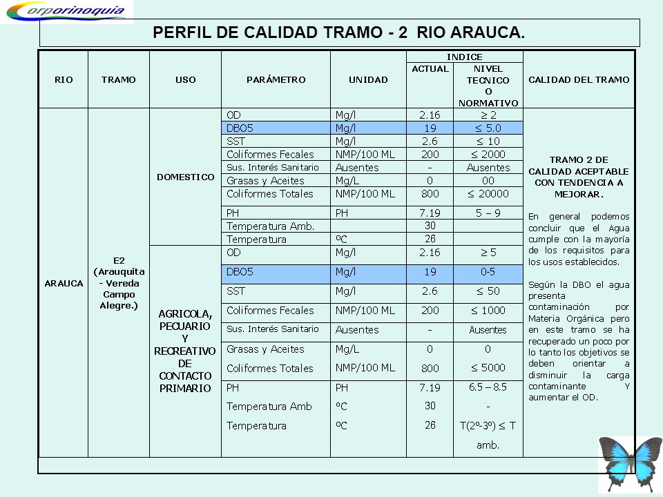 PERFIL DE CALIDAD TRAMO - 2 RIO ARAUCA.