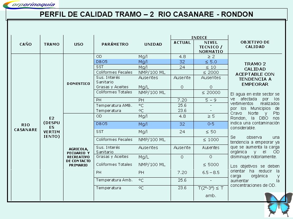 PERFIL DE CALIDAD TRAMO – 2 RIO CASANARE - RONDON