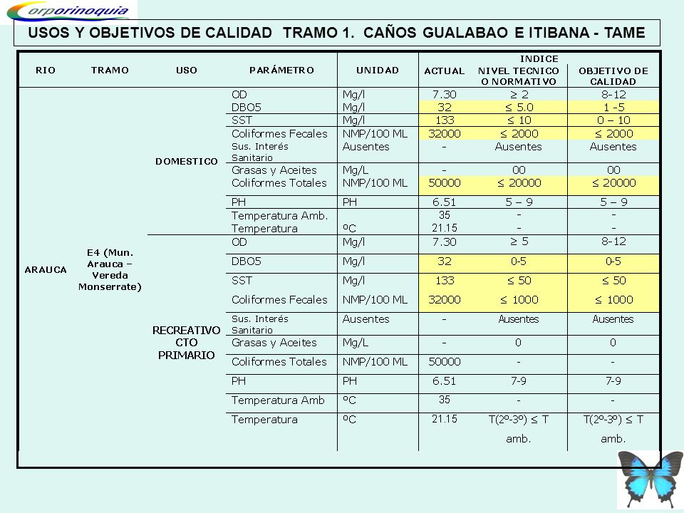 USOS Y OBJETIVOS DE CALIDAD TRAMO 1. CAÑOS GUALABAO E ITIBANA - TAME