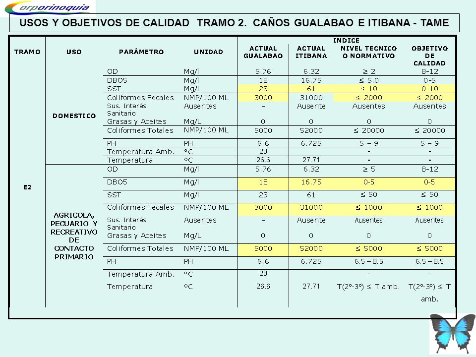 USOS Y OBJETIVOS DE CALIDAD TRAMO 2. CAÑOS GUALABAO E ITIBANA - TAME