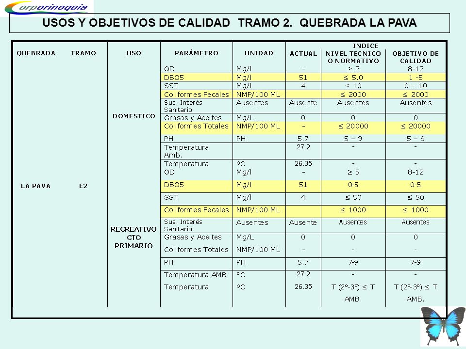 USOS Y OBJETIVOS DE CALIDAD TRAMO 2. QUEBRADA LA PAVA